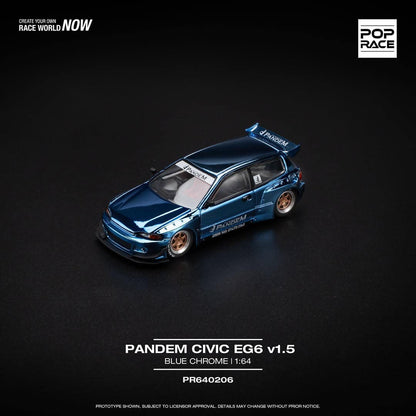Pop Race Pandem Civic EG6 Blue Chrome PR640206 1/64 Diecast