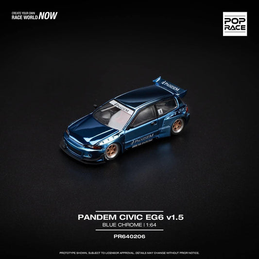 Pop Race Pandem Civic EG6 Blue Chrome PR640206 1/64 Diecast