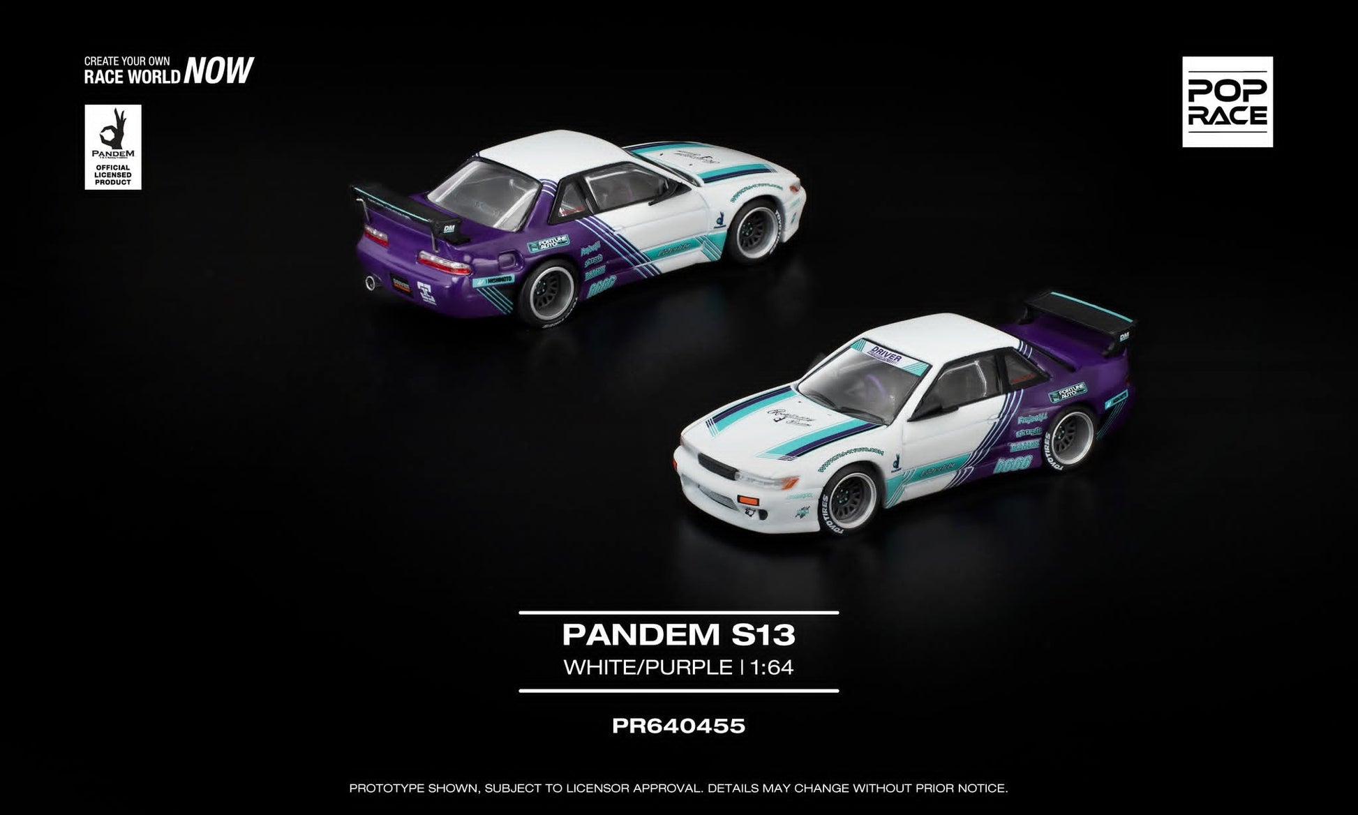 Pop Race Pandem S13 White Purple PR640455 1/64 Diecast
