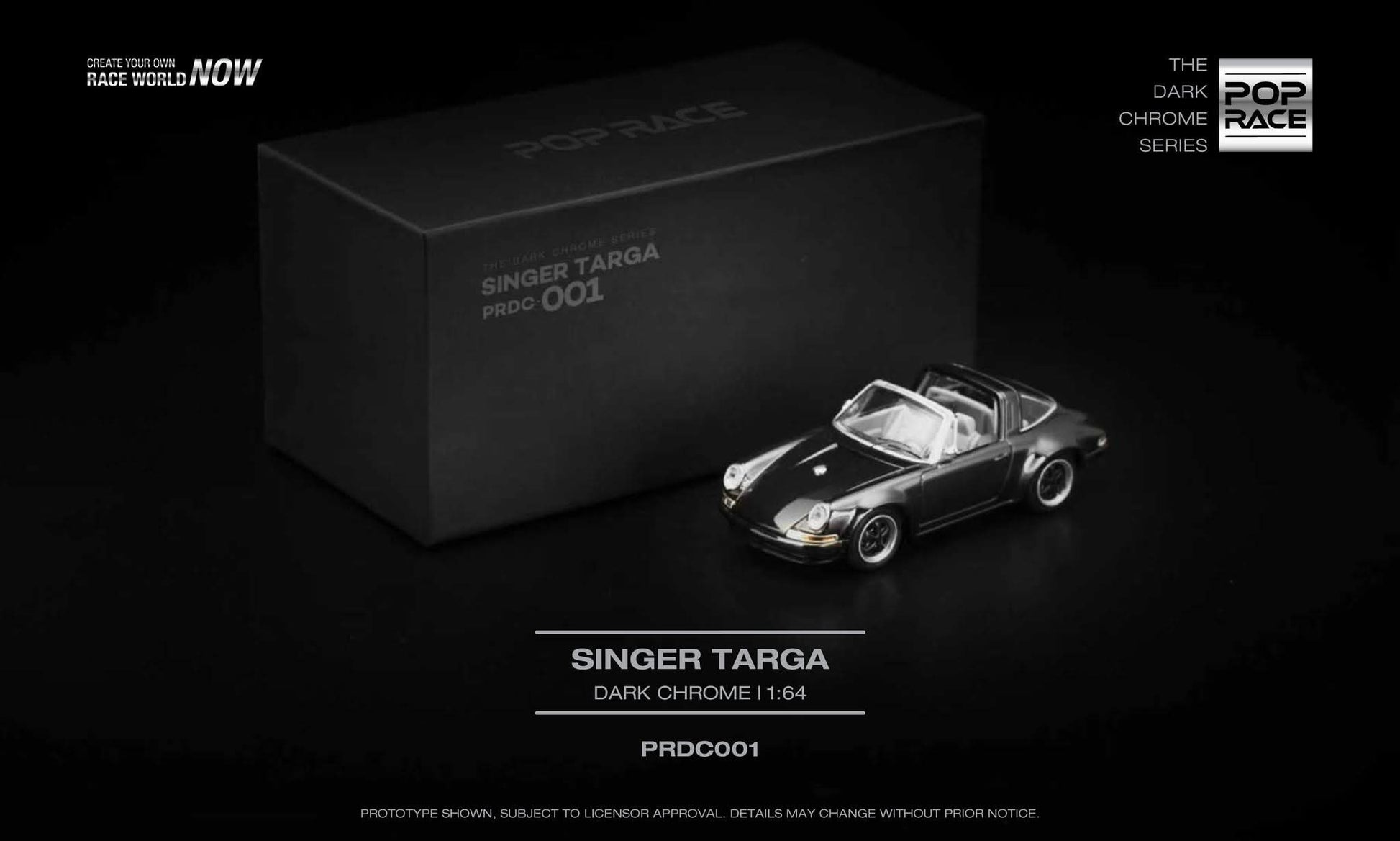 Pop Race Porsche Singer Targa Dark Chrome PRDC001 1/64 Diecast