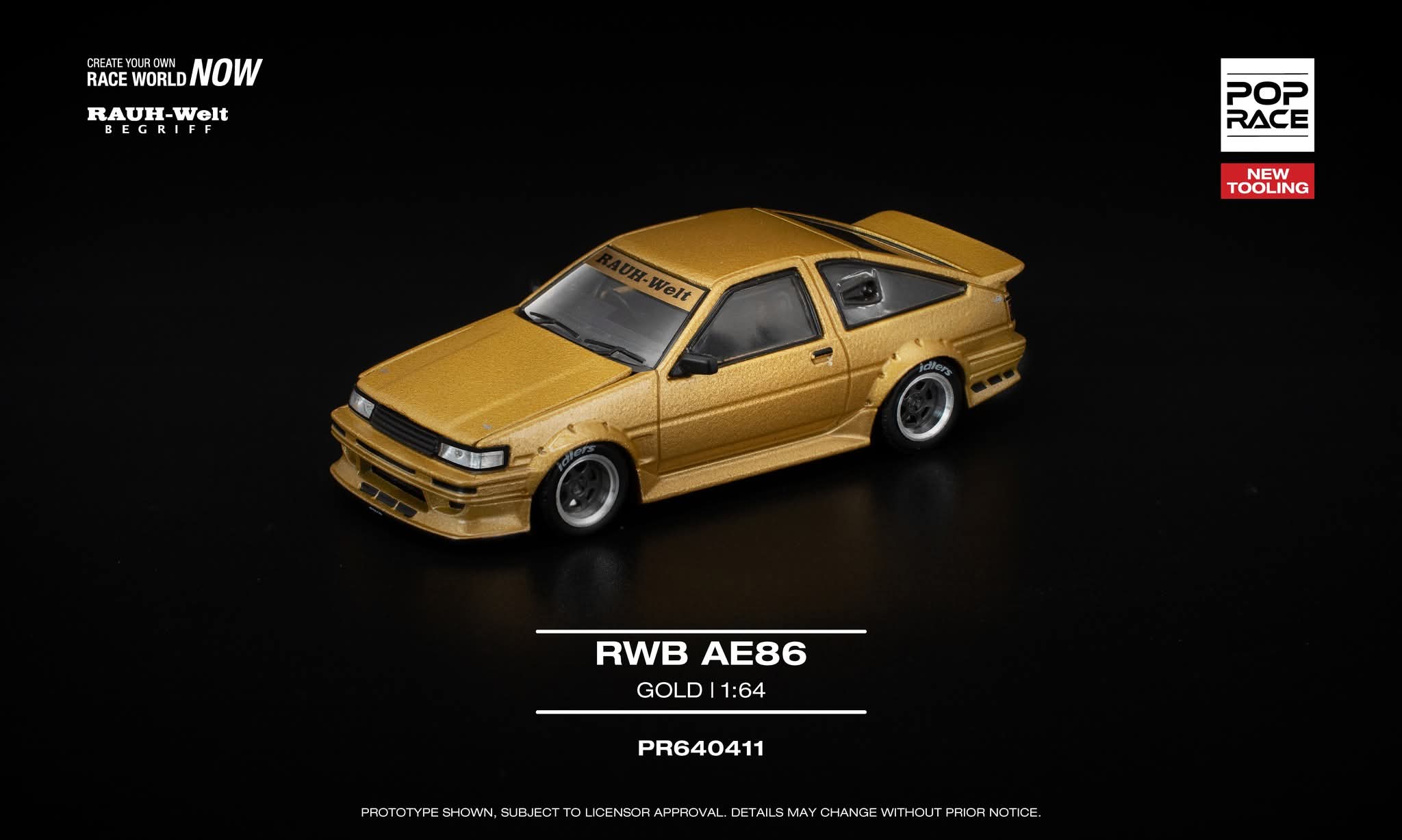 Pre-Order] Pop Race RWB AE86 Gold PR640411 1/64 Diecast