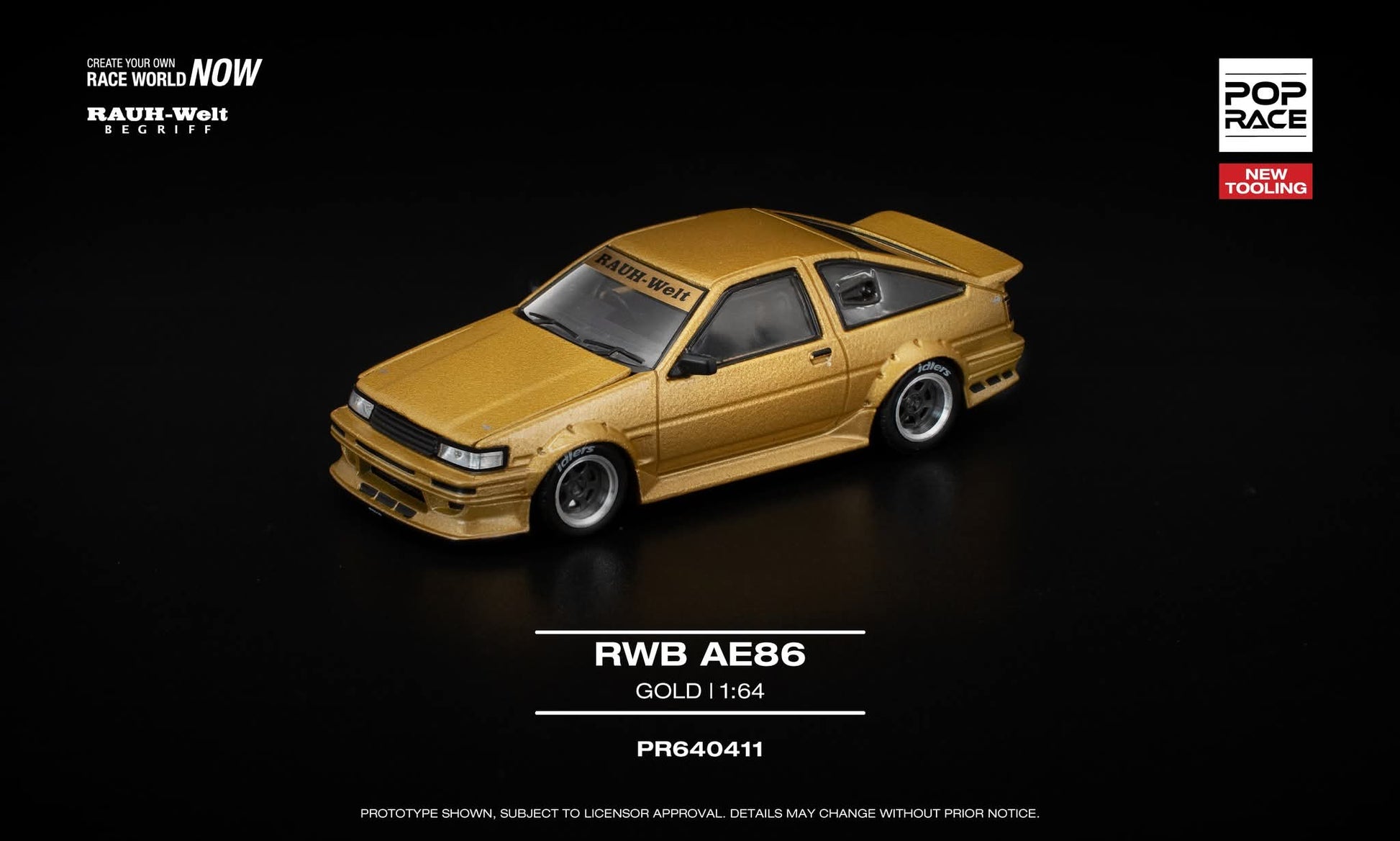 Pop Race RWB AE86 Gold PR640411 1/64 Diecast