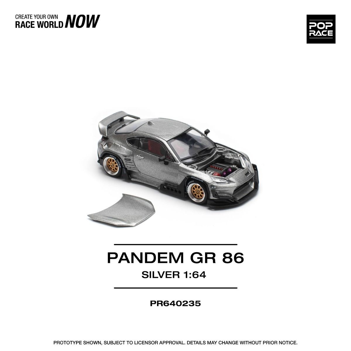 Pop Race Toyota GR86 Pandem Silver PR640235 1/64 Diecast