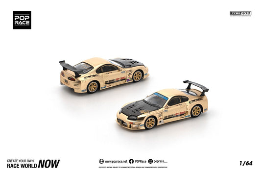 Pop Race Toyota Supra GT300 Top Secret Chrome Gold PR640277 1/64 Diecast