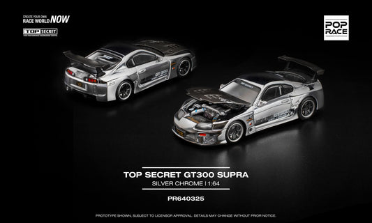 Pop Race Toyota Supra Top Secret GT300 Silver Chrome PR640325 1/64 Diecast