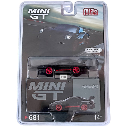 Mini GT Porsche 911 992 GT3 RS Black with Pyro Red Blister Packaging MGT00681-BL 1/64 Diecast