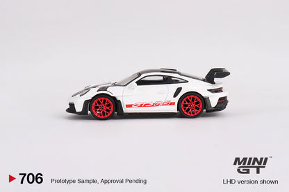 Mini GT Porsche 911 992 GT3 RS Weissach Package White with Pyro Red MGT00706 1/64 Die Cast