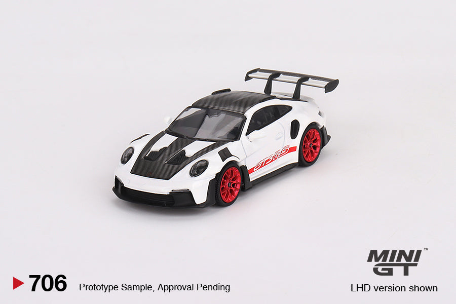 Mini GT Porsche 911 992 GT3 RS Weissach Package White with Pyro Red MGT00706 1/64 Die Cast