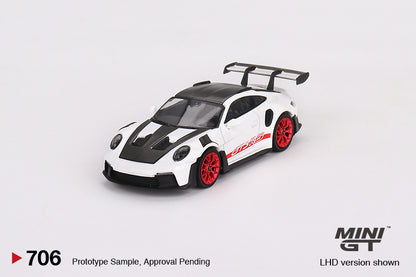 Mini GT Porsche 911 992 GT3 RS Weissach Package White with Pyro Red MGT00706 1/64 Die Cast