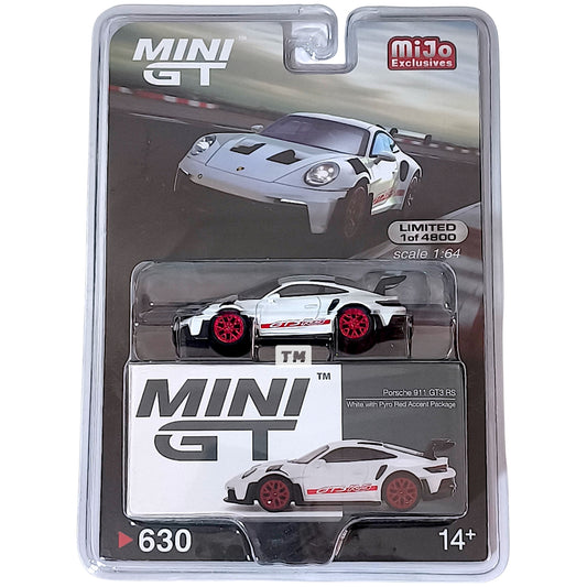 Mini GT Porsche 911 992 GT3 RS White with Pyro Red Accent Package Blister Packaging MGT00630-BL 1/64 Diecast