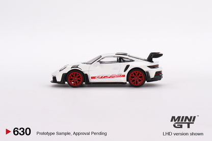 Mini GT Porsche 911 992 GT3 RS White with Pyro Red Accent Package MGT00630 1/64 Die Cast