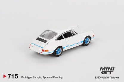 Mini GT Porsche 911 Carrera RS 2.7 Grand Prix White with Blue Livery MGT00715 1/64 Diecast