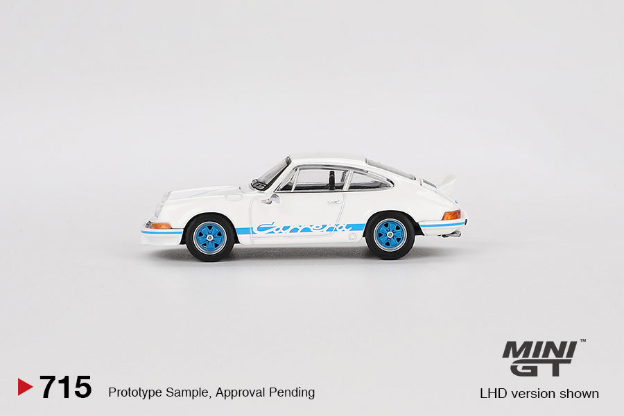Mini GT Porsche 911 Carrera RS 2.7 Grand Prix White with Blue Livery MGT00715 1/64 Diecast