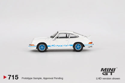 Mini GT Porsche 911 Carrera RS 2.7 Grand Prix White with Blue Livery MGT00715 1/64 Diecast