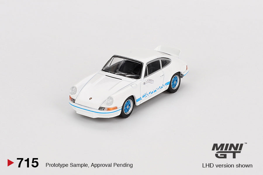 Mini GT Porsche 911 Carrera RS 2.7 Grand Prix White with Blue Livery MGT00715 1/64 Diecast