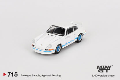 Mini GT Porsche 911 Carrera RS 2.7 Grand Prix White with Blue Livery MGT00715 1/64 Diecast