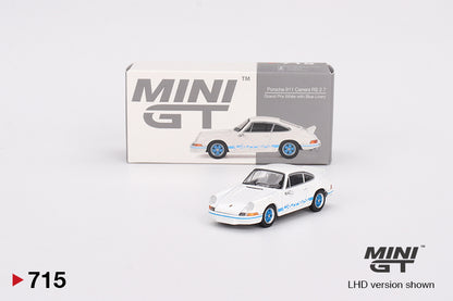 Mini GT Porsche 911 Carrera RS 2.7 Grand Prix White with Blue Livery MGT00715 1/64 Diecast