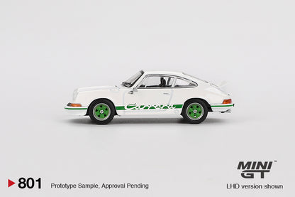 Mini GT Porsche 911 Carrera RS 2.7 Grand Prix White with Green Livery MGT00801 1/64 Die Cast