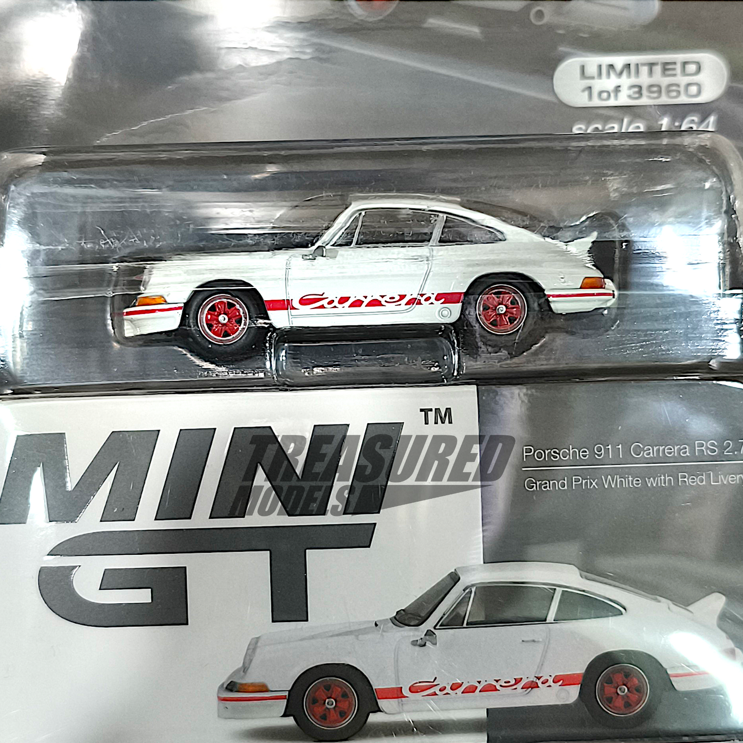 Mini GT Porsche 911 Carrera RS 2.7 Grand Prix White with Red Livery Blister Packaging MGT00612 1/64 Diecast