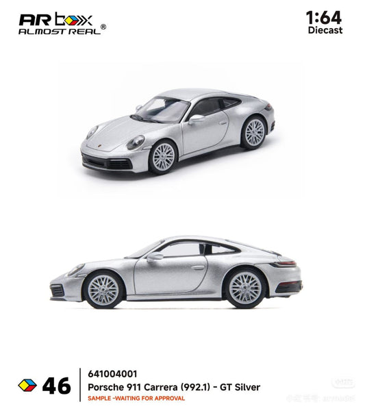 Almost Real AR Box Porsche 911 Carrera (992.1) GT Silver 46 641004001 1/64 Diecast