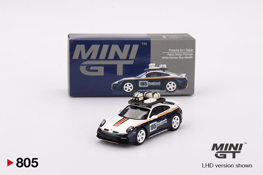 Mini GT Porsche 911 Dakar Rallye Design Package White Gentian Blue Metallic MGT00805 1/64 Diecast