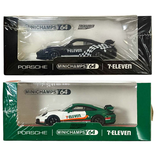 Mini Champs 64 Set of 2 Porsche 911 GT3 7-11 & Black Livery Taiwan Exclusive 7-11 Store 1/64 Diecast