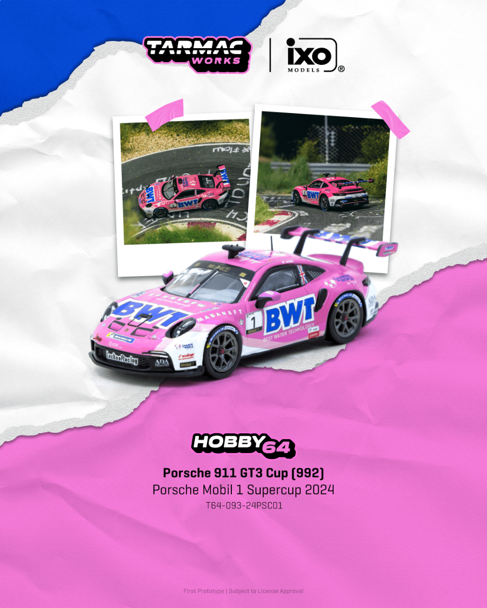 Tarmac Works Porsche 911 GT3 Cup (992) Porsche Mobil 1 Supercup 2024 Harry King 1/64 Diecast