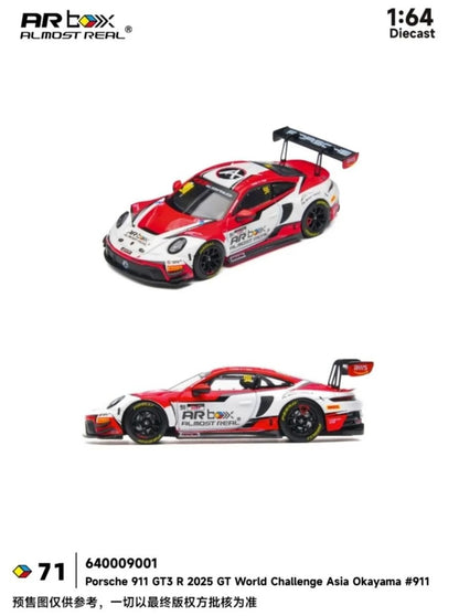 [Pre-Order] Almost Real AR Box Porsche 911 GT3 R 2025 GT World Challenge Asia Okayama #911 71 640009001 1/64 Diecast