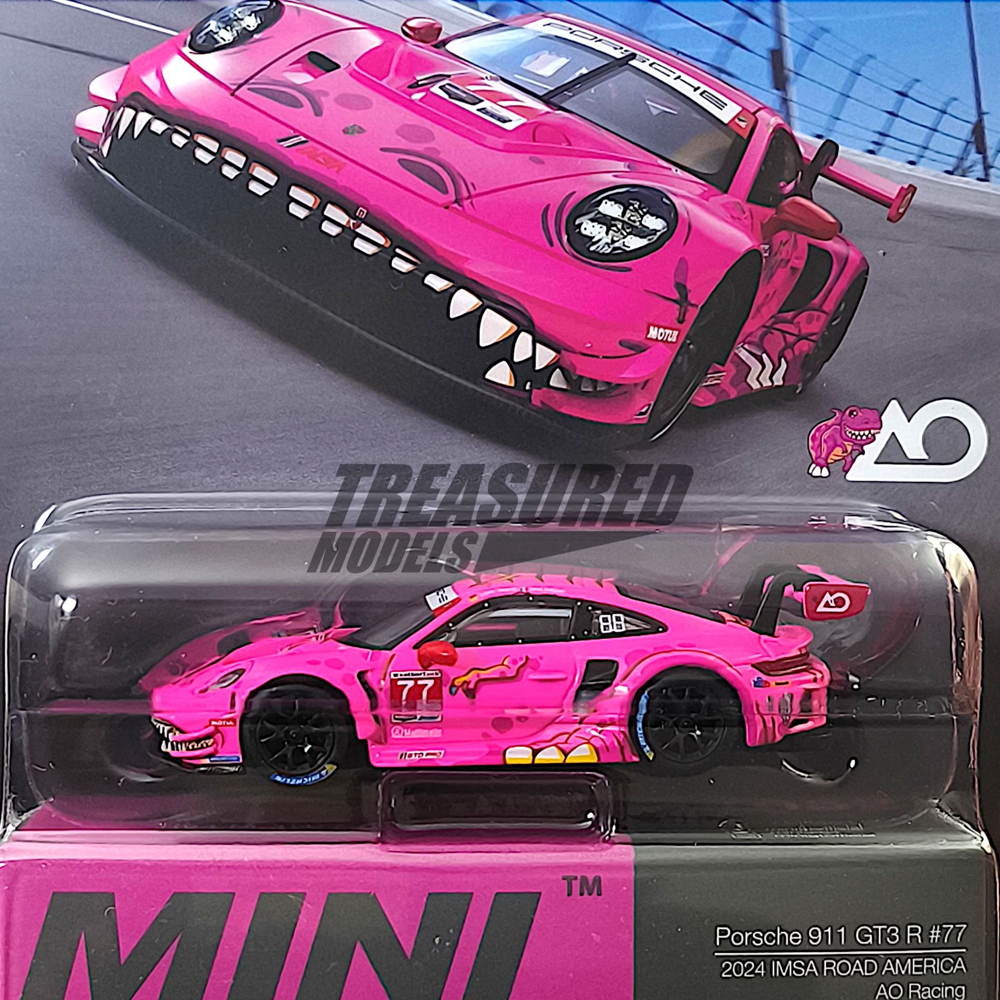 Mini GT Porsche 911 GT3 R #77 Roxy AO Racing 2024 IMSA Road
