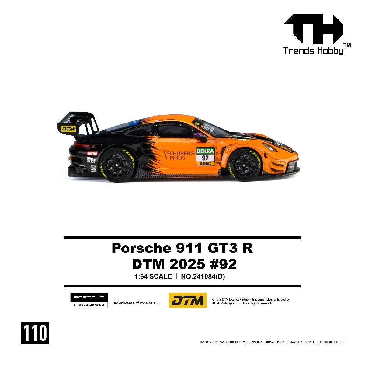 [Pre-Order] Trends Hobby Porsche 911 GT3 R DTM 2025 #92 241084D 1/64 Diecast
