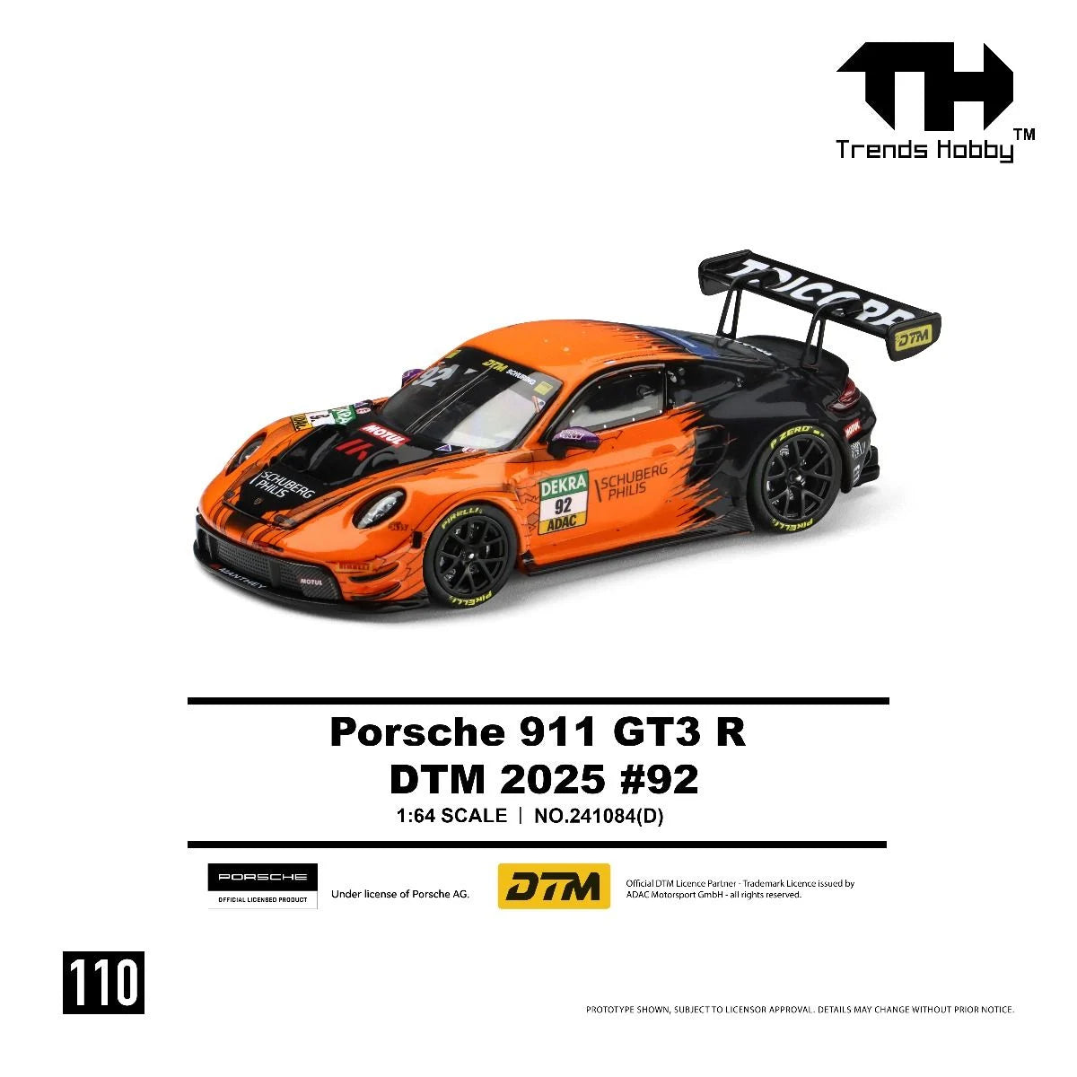 [Pre-Order] Trends Hobby Porsche 911 GT3 R DTM 2025 #92 241084D 1/64 Diecast