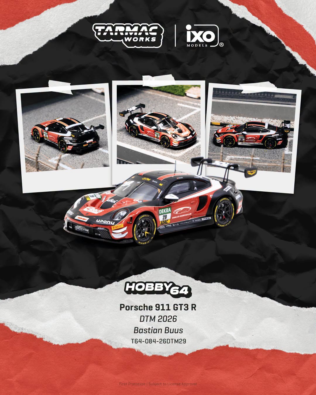 [Pre-Order] Tarmac Works Porsche 911 GT3 R DTM 2026 Bastian Buss T64G-084-26DTM29 1/64 Diecast
