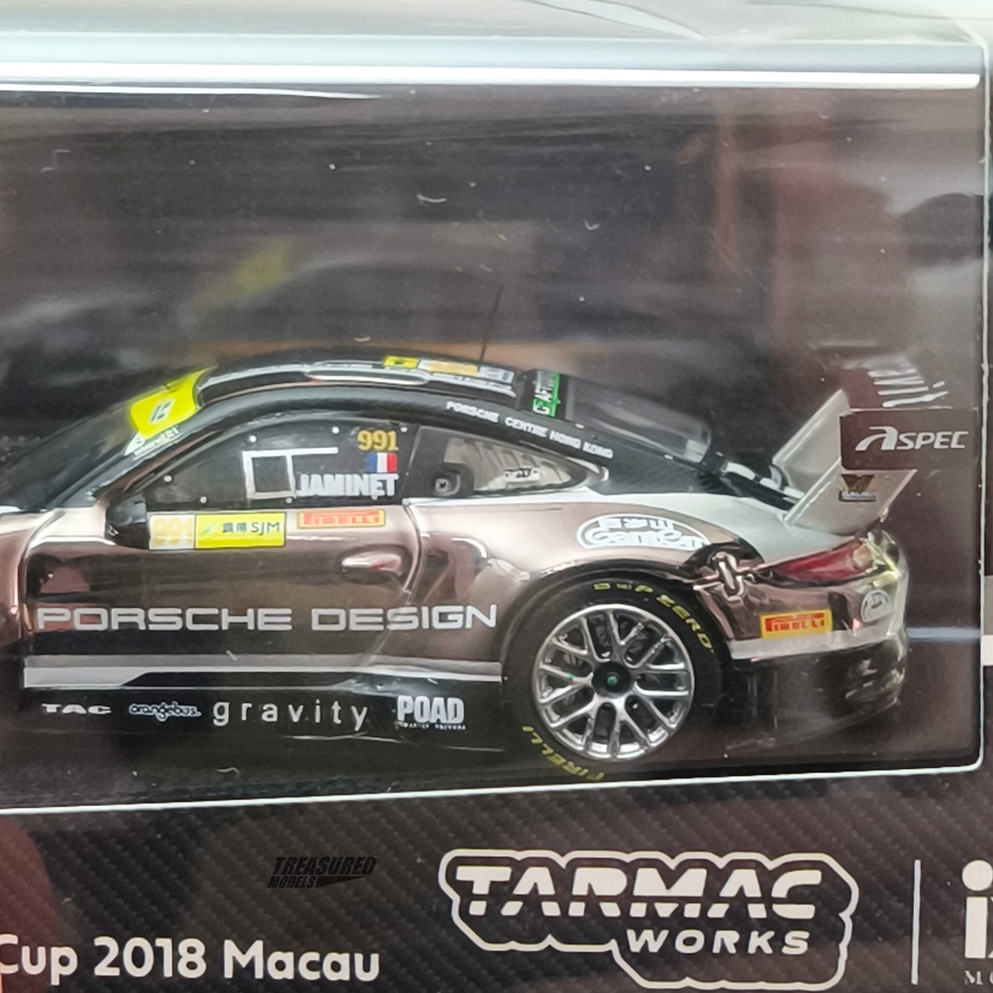 Tarmac Works Porsche 911 GT3 R Macau GT Cup FIA GT World Cup 2018 Mathieu Jaminet 1/64 Diecast