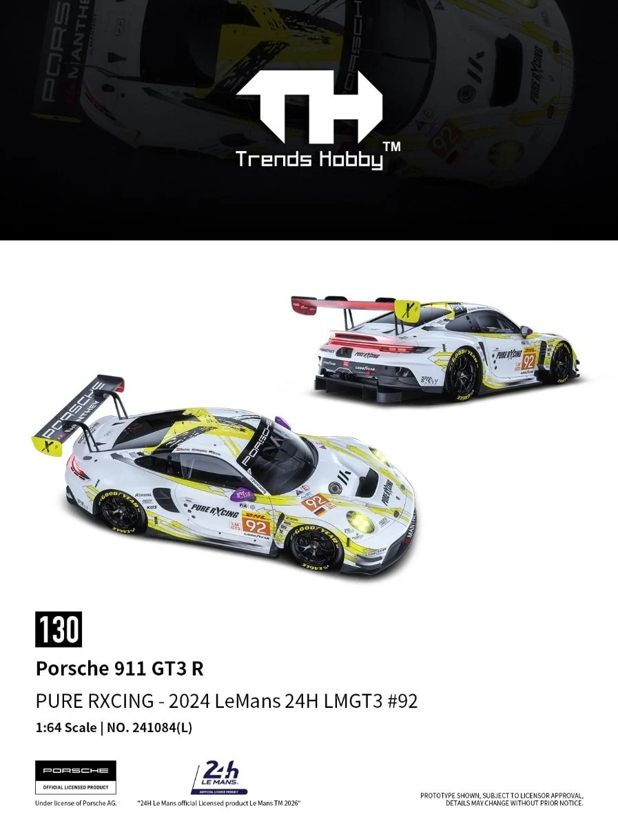 [Pre-Order] Trends Hobby Porsche 911 GT3 R Pure Rxcing 2024 LeMans 24H LMGT3 #92 241084L 1/64 Diecast