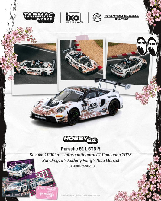 Tarmac Works Porsche 911 GT3 R Suzuka 1000km Intercontinental GT Challenge 2025 Phantom Global Racing w Tarmac Cards Combo Set T64-084-25SUZ13 1/64 Diecast