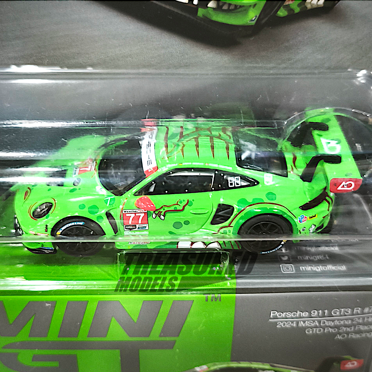 Mini GT Porsche 911 GT3 R #77 AO Racing 2024 IMSA Daytona 24 Hrs GTD Pro 2nd Place Blister Packaging MGT00889 1/64 Diecast
