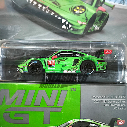 Mini GT Porsche 911 GT3 R #77 AO Racing 2024 IMSA Daytona 24 Hrs GTD Pro 2nd Place Blister Packaging MGT00889 1/64 Diecast