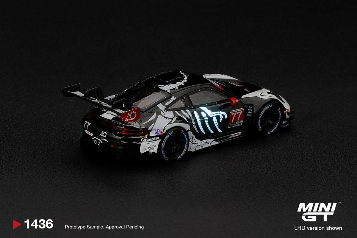 [PRE-ORDER]  MINI GT Porsche 911 GT3 R (992) #77 AO Racing Skeleton Rexy 2026 IMSA Petit Le Mans MGT01436 1/64 Diecast