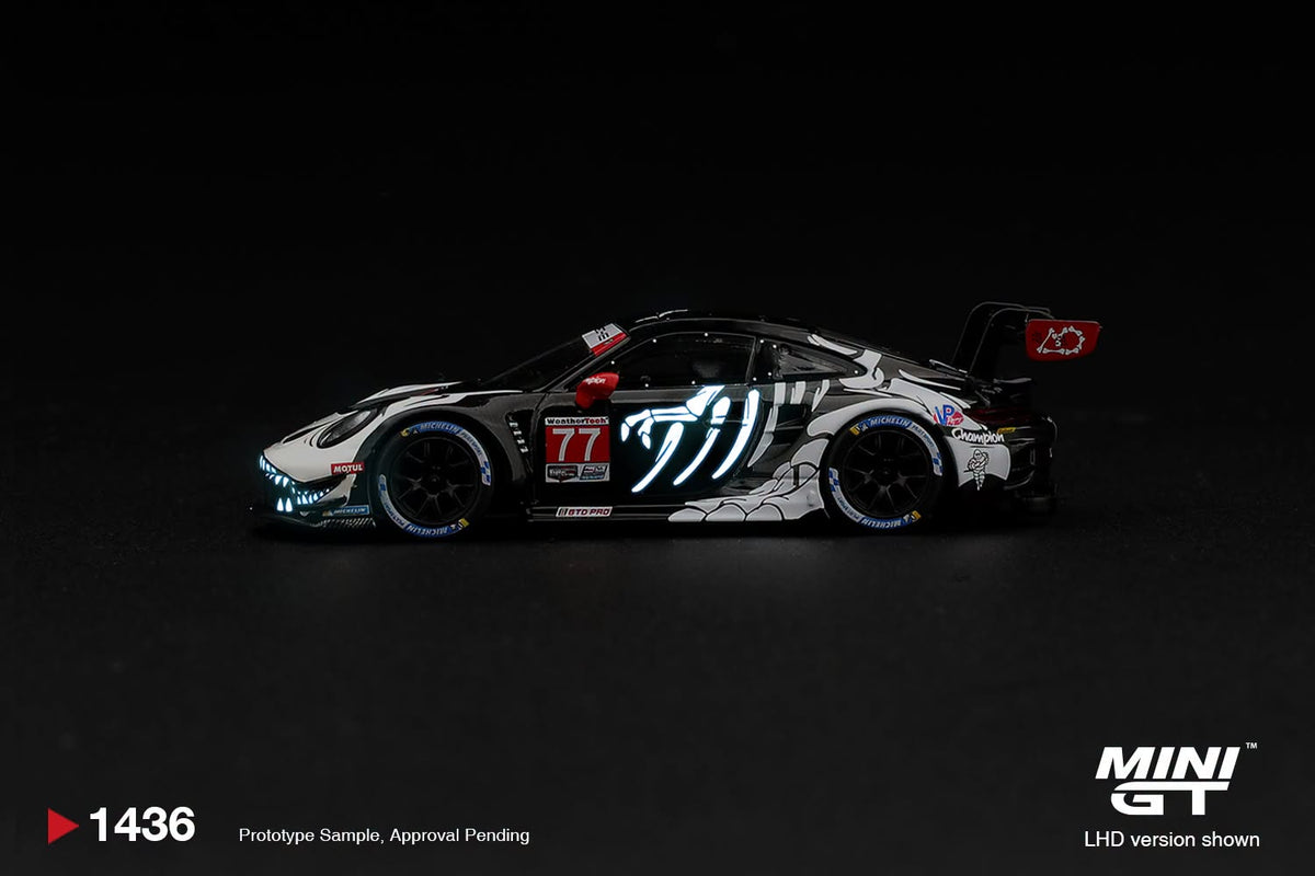 [PRE-ORDER]  MINI GT Porsche 911 GT3 R (992) #77 AO Racing Skeleton Rexy 2026 IMSA Petit Le Mans MGT01436 1/64 Diecast