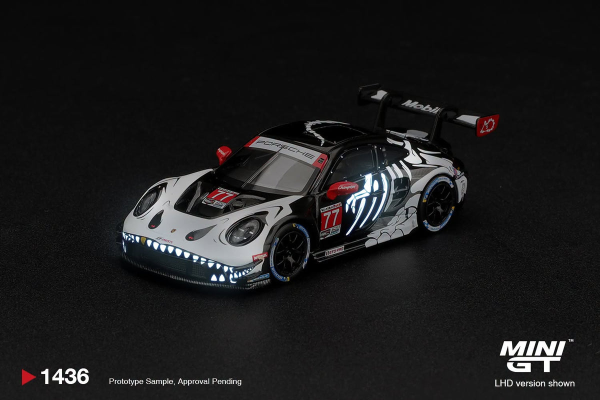 [PRE-ORDER]  MINI GT Porsche 911 GT3 R (992) #77 AO Racing Skeleton Rexy 2026 IMSA Petit Le Mans MGT01436 1/64 Diecast
