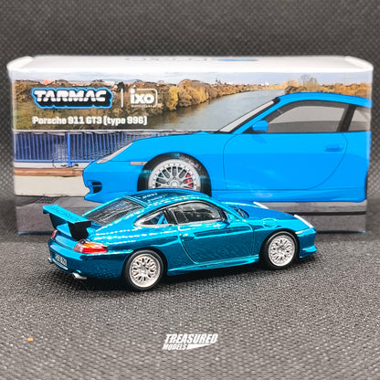 CHASE! Tarmac Works Porsche 911 GT3 Type 996 Light Blue Chrome Chase 1/64 Diecast