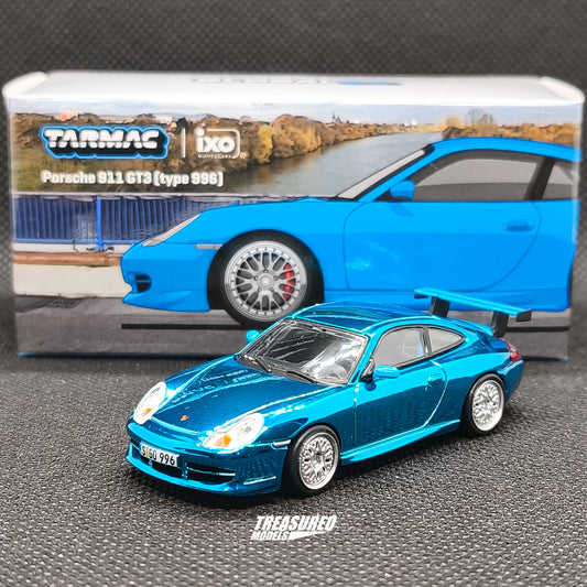 CHASE! Tarmac Works Porsche 911 GT3 Type 996 Light Blue Chrome Chase 1/64 Diecast