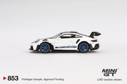 Mini GT Porsche 911 (992) GT3 RS Weissach Package White with Indigo Blue MGT00853 1/64 Diecast