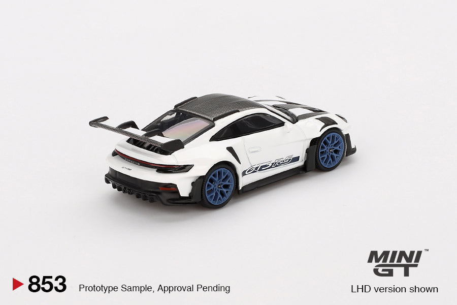 Mini GT Porsche 911 (992) GT3 RS Weissach Package White with Indigo Blue MGT00853 1/64 Diecast