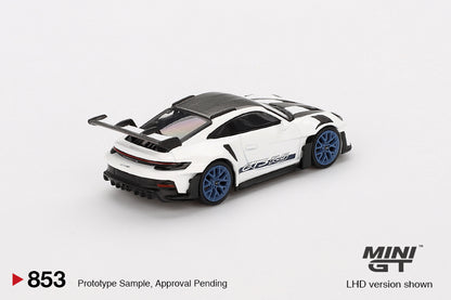 Mini GT Porsche 911 (992) GT3 RS Weissach Package White with Indigo Blue MGT00853 1/64 Diecast