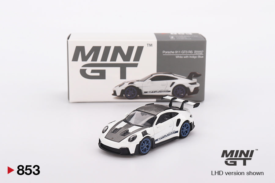 Mini GT Porsche 911 (992) GT3 RS Weissach Package White with Indigo Blue MGT00853 1/64 Diecast