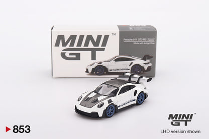 Mini GT Porsche 911 (992) GT3 RS Weissach Package White with Indigo Blue MGT00853 1/64 Diecast