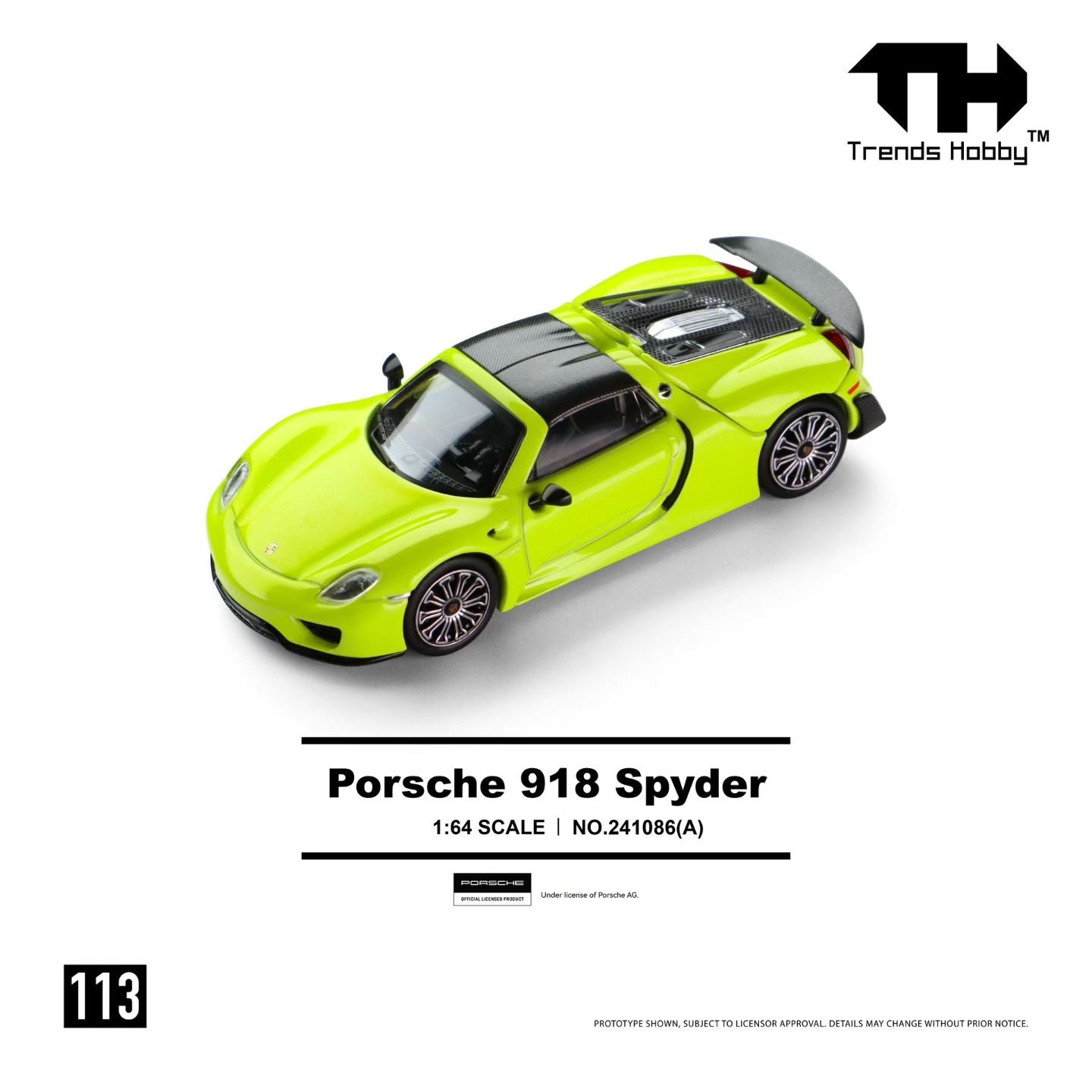 Porsche 918 Spyder 1/18ミニカーライムグリーン Pre-Order] Trends Hobby Porsche 918 Spyder Acid Green 241086A 1/64