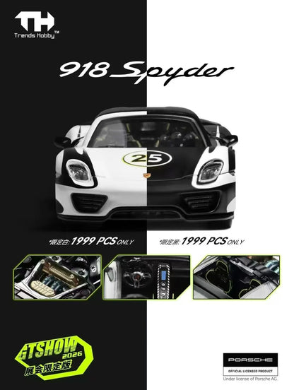 Trends Hobby 2pcs Set Black & White Porsche 918 Spyder GT Show 2026 China 1/64 Diecast