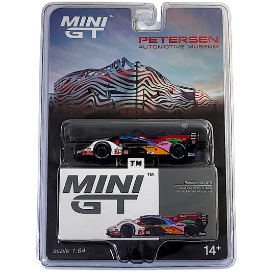 Mini GT Porsche 963 No.75 Porsche Penske Motorsport 2023 24 Hrs of Le Mans Petersen Automotive Museum Card MGT00740-BL 1/64 Diecast